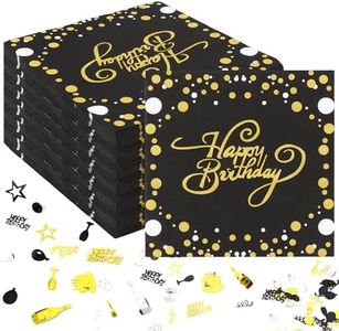 100 PCS Servilletas Cumpleaños,Happy Birthday Servillets Negras Doradas con 60g Confetti de Cumpleaños para Chico Chica Fiestas de Cumpleaños Baby Shower Decoration