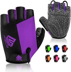 HTZPLOO Bike Gloves Cycling Gloves Mountain Bike Gloves for Men Women with Anti-Slip Shock-Absorbing Pad,Light Weight,Nice Fit,Half Finger Biking Gloves (Black&Purple, Medium)