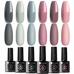 UR SUGAR Gray Pink Classic Gel Nail Polish Set, 6 Colours Beauty Autumn Gel Nail Polish Winter Nail Gel Polish Soak Off Gel Nail Varnish Kit DIY Manicure Christmas Gifts for Women