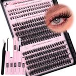 Goddvenus Lash Clusters Kit Natural Eyelashes Individual Kit Fluffy Lash Extension Kit Wispy Lashes Individual Cluster Kit D Curl Russian DIY Lash Extensions Kit with Bond and Seal Eyelash Tweezers