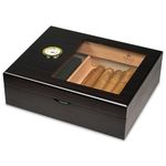 Slege Cigar Humidor, Humidor Cigar Box for Cuban Cigars,Glass-Top Humidor Spanish Cedar-Cigar Case,Single Layer,Humidor Humidifier,Divider,Hygrometer,Cigar Accessories(15-30 Cigars)