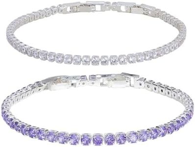 Zoomers Women's Silver Tennis Bracelets, 2 x Silver Tennis Bracelets with Zircons, Adjustable Silver Bracelets of 17-19 cm. Gifts for Women Mother's Day, Friends, Girlfriend, 17-19cm, Cubic Zirconia