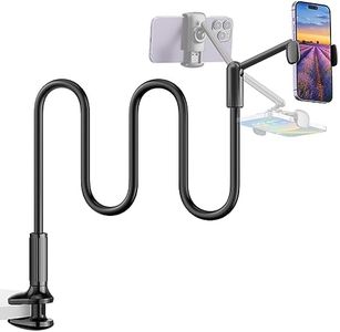 SAIJI Gooseneck Phone Holder for Bed, 360° Rotate Support Rod One-Hand Adjustable Cell Phone Stand, Compatible with All 4.7-7" Devices(Black)