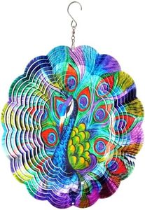 FONMY Wind Spinner Stainless Steel 3D Hanging Garden Decoration for Indoor Outdoor Metal Wind Spinners Peacock-12inch