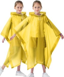 Borogo 2 Pack Raincoats for Kids, Kids Rain Reusable Emergency Rain Ponchos with with Drawstring Hood Rain Coats for Boys and Girls Yellow