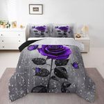 3D Rose Comforter Set Rose Floral Print Bedding Set Romantic Flowers Comforter for Kids Boys Girls Children Teens Bedroom Decor Purple Rose Butterfly Duvet Set King Size Quilt Set With 2 Pillow Case