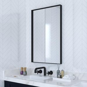 VocalStar Black Metal Framed Bathroom Mirror for Wall, 24 x 36 Inch Square Corner Rectangle Black Bathroom Vanity Mirror Modern Farmhouse, 1/4-inch Shatterproof Glass | Ultra-Flush Hanging