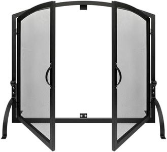 Single Panel Arched freestanding Fireplace Screens with Doors, Nouetele fire Screens for fireplaces Guard Screen Flat Fireplace Screen Baby Proof Black Fireplace Screens Decorative fire Place gate