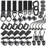 48PCS Tactical Gear Clip Set Molle Webbing Attachments for Backpack Bag Vest Belt with Nylon Strap Hook, D Ring Grimlocks Locking, Web Dominators, Elastic Strings and Molle Accessories (Black)