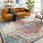 Surya Rabat Vintage Rug - Area Rugs Living Room, Hallway Floor, Kitchen, Traditional Multicoloured Boho Rug, Easy Care Pile, Bohemian Large Rug 200x274cm Fuchsia, Burnt Orange, Mustard, Blue Teal Rug