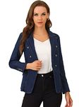 Allegra K Women's Jean Jacket Lapel Long Sleeve Work Denim Blazer with Pockets Mid-Blue Medium