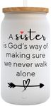 KLUBI Sister Birthday Gifts for Sisters Gifts From Sister A Sister Is God's Way We Never Walk Alone 16oz Frosted Glass Coffee Mugs Unique Sister Gifts for Older Sister Graduation Gifts for Sister