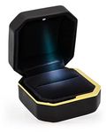 Leather Luxury Ring Box with LED Light & Velvet Interior - Jewellery Ring Box for Gift, Proposal, Engagement, Wedding & Anniversary (Black)