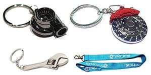 4PC Auto Gift Set - Spinning Turbo Keychain & Rotor Key Chain & Micro Wrench Keychain (Bonus: GT//Motorsports Lanyard)