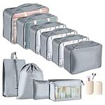 Packing Cubes for Suitcase - GEEDIAR 11 PCS Packing Cubes Travel Luggage Organizers Bag Waterproof Travel Essentials Bag Clothes Shoes Storage Bags（Grey）