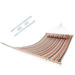 GOCAN Double Hammock with Quilted Fabric and Spreader Bars, Longer and Strong, Quality Hammocks for Outdoor Courtyard