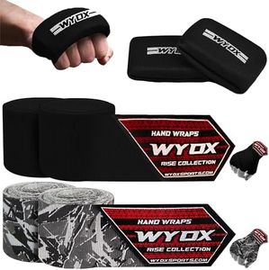 WYOX Gel Boxing Hand Wraps Pair of 2 | Inner Gloves for Men Women – Elasticated Padded Long Wrist Straps Muay Thai MMA, Kickboxing, BJJ Combat Sports Training (2, Grey/Black, 4.5 Meter)