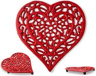 Cast Iron Heart Trivet | Decorative Cast Iron Trivet for Kitchen Countertop Or Dining Table | Vintage Design | 6.75X6.5 | with Rubber Pegs/Feet - Recycled Metal | Red Color