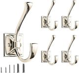 CABDM 5 Pack Decorative Heavy Duty Towel Hooks for Hanging Robe Double Polished Nickel Coat Hooks Wall Mounted with Screws for Key, Towel, Bags, Cup, Hat