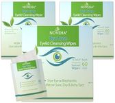 NOVEHA Tea Tree Oil Eyelid & Lash Wipes With Hyaluronic Acid, Green Tea & Chamomile For Blepharitis & Itchy Eyes, Individually Wrapped Eyelash Wipes Natural Makeup Remover & Daily Cleanser (Pack of 3)