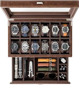 TAWBURY 12 Slot Watch Box with Drawer – Designed in Australia | Brown Vegan Leather Watch Case | 12 Watch Box for Men | Mens Watch Box | Watchbox | Mens Watch Storage Box