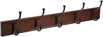 Amazon Basics Wall-Mounted Farmhouse Coat Rack, 5 Standard Hooks, Light Walnut, Single, 5 Hook