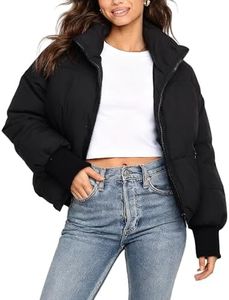 UANEO Puffer Jacket Womens Oversized Cropped Puffy Quilted Winter Jackets Coat (Black-XS)