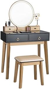 COSTWAY Dressing Table Set with LED Lights and Mirror, Detachable Makeup Dresser Table Stool, Home Bedroom Vanity Cosmetic Furniture Gifts for Girls Women (Black)