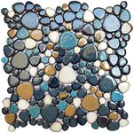 Parrotile Bluebird Multiple Sizes Cobalt Blue Brown Ceramic Mosaics Pebble 12'' x 12'' Mosaic Sheets for Backsplash Wall Floor PT86 (Box of 5 Sheets)