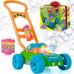 Hoopi Extreme Bubble Lawn Mower for Toddlers 1-3, Spill-Proof Kids Bubble Machine with Lights for 2-Year-Old Boy Birthday Gift, Bubbles Blowing Push Toddler Outdoor Toys for Ages 2-4 with 3 Bottles