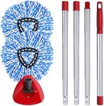 ANREKEYH Spin Mop Head, Base, Handle Replacement for Ocedar EasyWring RinseClean Microfiber Spin Mop, 2 Microfiber Mop Refills, 1 Triangle Mop Head Cover and 30-58in Mop Handle (Blue (2-Tank System))