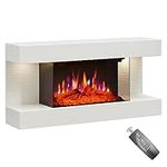 FLAMEKO Atacama 32"/82cm Wall Mounted Fireplace All-in-One with Downlights and Remote Control 1.8kW Heater in White