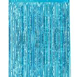 CHRORINE 1pcs 6.5ft Light Blue Metallic Tinsel Foil Fringe Curtain Door Curtains Hanging Streamers for Frozen Mermaid Birthday Baby Shower Mama Mia Bachelorette Blue Party Decorations