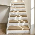 WALPLUS 15 Strips 39" x 7.1" Stair Sticker Stair Riser Stickers Peel and Stick Stair Removable Decals Vinyl Stair Riser Stair Steps White Weathered Rustic Wood Tiles Accent Stair Risers