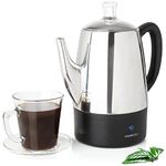 Mixpresso Electric Percolator Coffee Pot, Stainless Steel Coffee Maker, Percolator Electric Pot - 10 Cups Stainless Steel Percolator With Coffee Basket