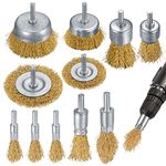 Wire Brush for Drill, 11 Pcs Brass Coated Wire Brushes Drills Set, Metal Wheel & Cup Wire Drill Brushes with 1/4 Inch Shank for Cleaning Rust Wood Removal, Removing Paint