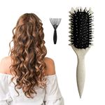 Curly Hair Brush - Better Curl Defining Brush: Boar Bristle & Wave Brush for Curly Hair - Perfect Styling, Curling, and Enhancing Bounce with Bounce Every Stroke Curl Brush With Brush Cleaner (Beige)