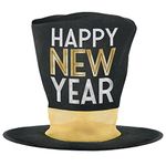 Amscan Happy New Year Oversized Top Hat - 11" x 12"(Pack of 1) - Stylish Black, White & Gold Faux Design - Perfect for New Year's Celebrations & Memorable Photos