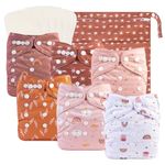 babygoal Baby Reusable Cloth Diapers 6 Pack+6pcs Rayon from Bamboo Inserts+Wet Bag, One Size Adjustable Washable Pocket Nappy Covers for Boys 6FG04-MB-CA