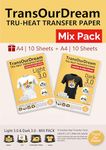 TransOurDream Iron-on Printable Heat Transfer Vinyl 3.0 Transfer Paper for Dark and Light Colored Fabrics-Inkjet & Laser Printer Mix Pack 10+10 Sheets A4