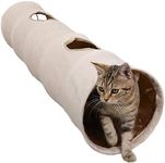 LeerKing Non Crinkle Cat Tunnel 47"(L) Dia 9.5" Rabbit Tunnels 2 Windows Quiet Interactive Toys for Guinea Pigs, Bunny, Kitten Beige