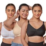 MAASHIE M307 Women's Cotton Non-Padded Non-Wired Everyday Minimizer 40D Bra | Pack of 3 - White U.Skin Black