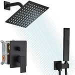 annazom Shower Faucet Set Rain Shower System Matte Black with High Pressure 8-Inch Shower Head Handheld Square Shower Head Bathroom Luxury Rain Shower Faucet Shower Complete Combo Kit Wall Mounted