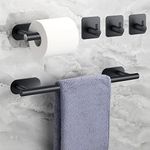 JiGiU Adhesive Towel Bar 5 Pcs Self Adhesive Bathroom Hardware Accessory Kit Include 16 inch Towel Bar Toilet Paper Holder 3Pcs Towel Hook SUS304 Stainless Steel Wall Mount Towel Holder(NO Drilling)