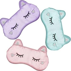 Cute Eye Mask for Sleeping 3 Pieces Cartoon Fox Cat Dog Face Eye Cover Funny Animal Sleeping Mask Soft Lightweight Night Sleep Masks Kitty Eye Mask Blindfolds for Women Men Kids (Simple Style)