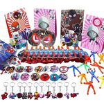 134pcs Spider Party Bags Fillers Set for Kids, Superhero Party Favours with Masks Goodie Bag Slap Bands Blowing Dragon Stickers Keychains Badges Wall Climber Toys for Boys Girls Birthday