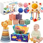 Montessori Baby Toys 6 to 12 Months, 5 in 1 Montessori Toys 6 12 18 M+, Baby Stacking Toys, Baby Tissue Box Toys, Pull String Activity Toys, Baby Toy Set for 1 2 3 Year Boy Girl Gift