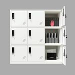 MECOLOR Full White Color 9 Door Metal Office Cabinet Locker, Home Storage Cabinet Locker Small Size Half Height Stackable Locker Unit, Employee and woker use Locker Cabinet…