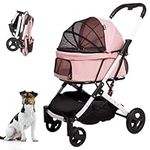 BETSOCCI Pet Stroller for dogs and cats with pets storage basket cat stroller travel carrier strolling cart with safety belt