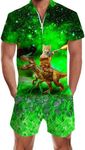 Goodstoworld Men's Rompers Male Zipper Dinosaur Cat Jumpsuit Shorts One Piece Tracksuit Overalls Short Sleeve Guys Party Holiday Galaxy Shirt Outfits